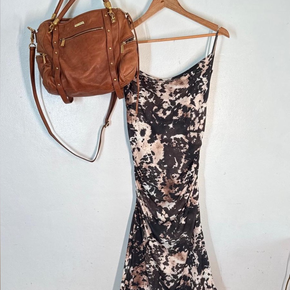 Stradivarius Black and Cream Asymmetrical Dress